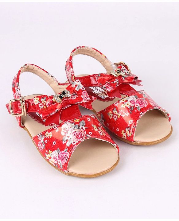 Cute Walk by Babyhug Party Wear Sandals Bow Applique - Red