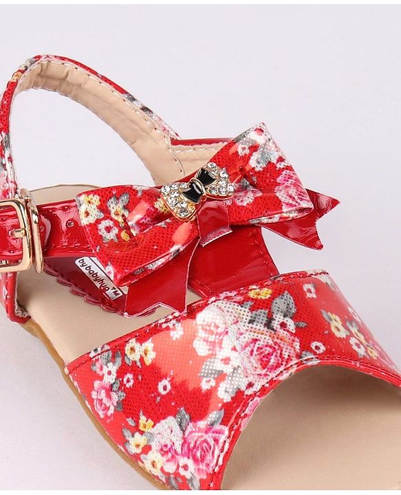 Cute Walk by Babyhug Party Wear Sandals Bow Applique - Red