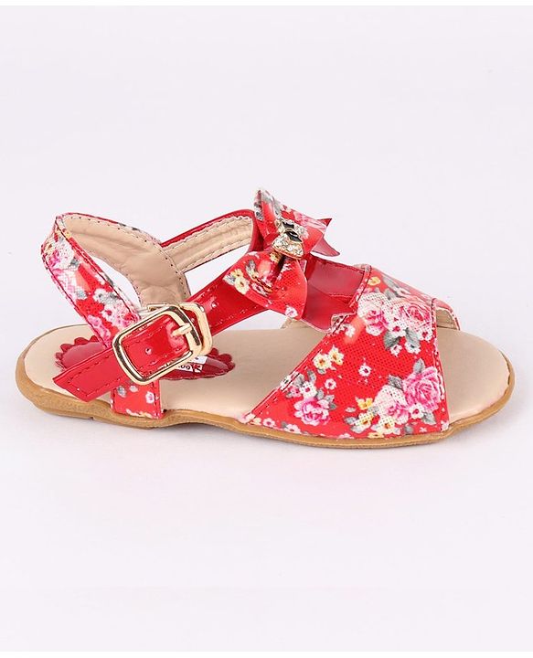 Cute Walk by Babyhug Party Wear Sandals Bow Applique - Red