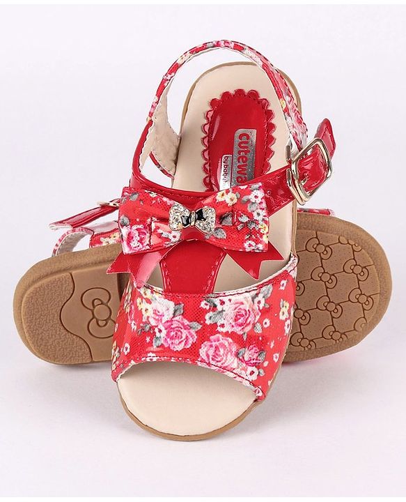 Cute Walk by Babyhug Party Wear Sandals Bow Applique - Red