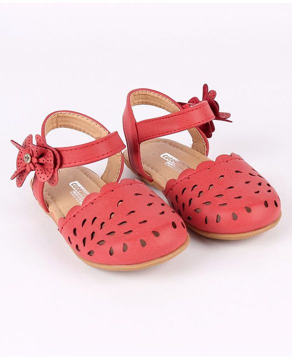 Cute Walk by Babyhug Party Wear Belly Shoes Bow Detailing - Red