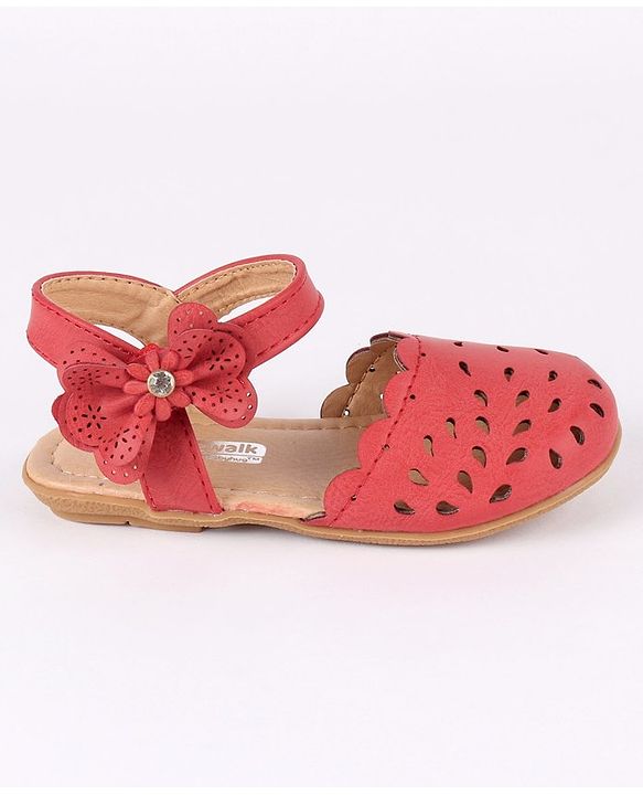 Cute Walk by Babyhug Party Wear Belly Shoes Bow Detailing - Red