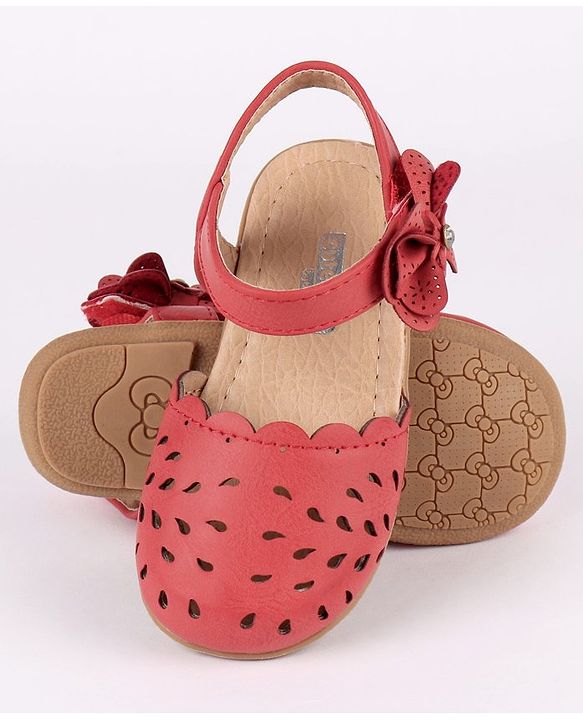 Cute Walk by Babyhug Party Wear Belly Shoes Bow Detailing - Red