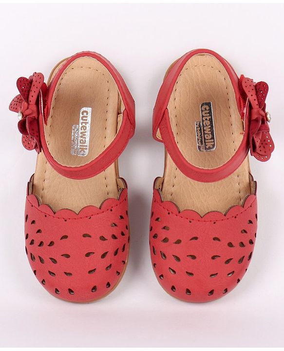 Cute Walk by Babyhug Party Wear Belly Shoes Bow Detailing - Red