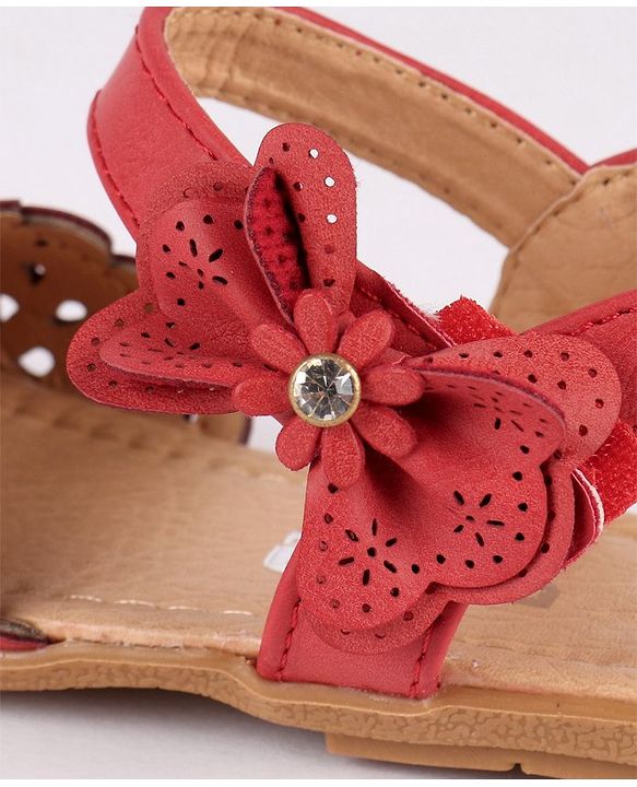 Cute Walk by Babyhug Party Wear Belly Shoes Bow Detailing - Red