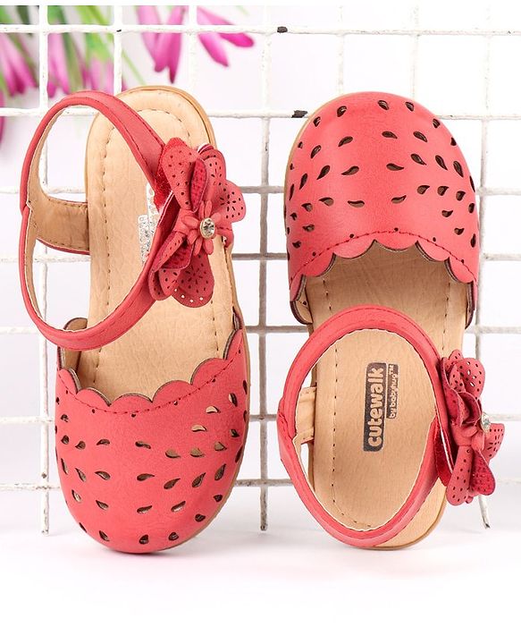 Cute Walk by Babyhug Party Wear Belly Shoes Bow Detailing - Red