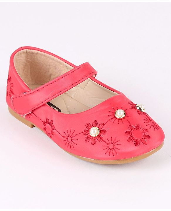Cute Walk by Babyhug Party Wear Belly Shoes Bead Detailing - Red