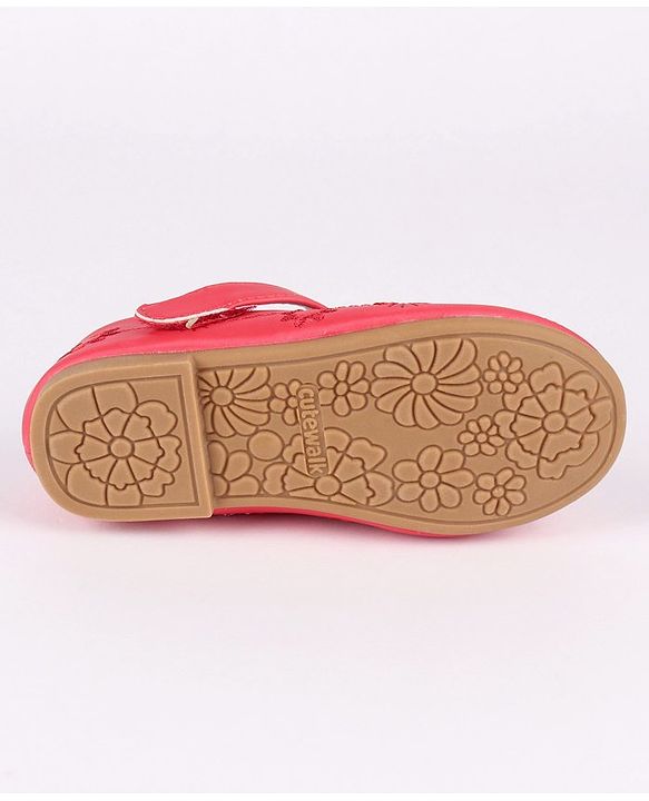 Cute Walk by Babyhug Party Wear Belly Shoes Bead Detailing - Red