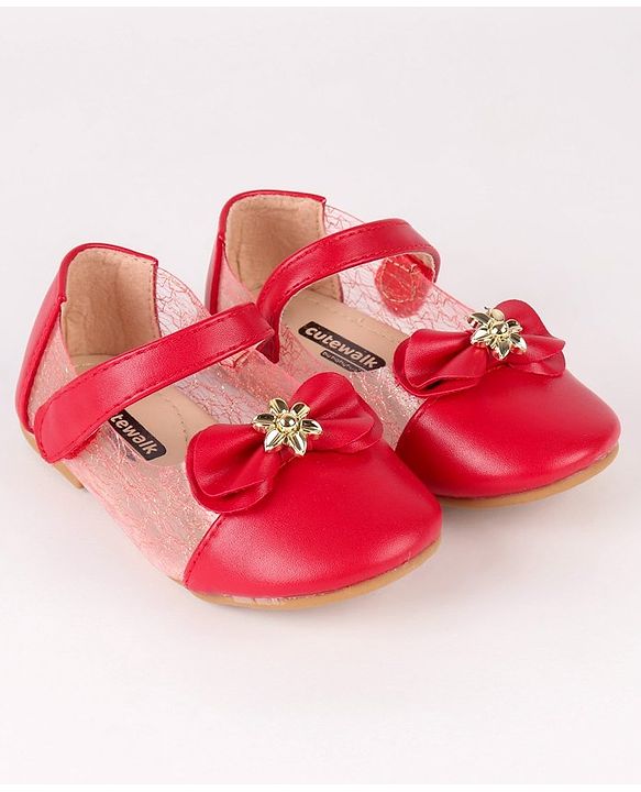 Cute Walk by Babyhug Party Wear Belly Shoes Bow Detailing - Red
