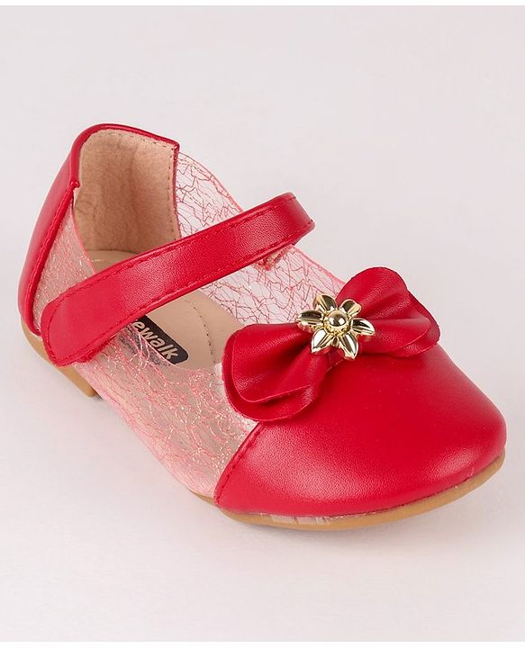 Cute Walk by Babyhug Party Wear Belly Shoes Bow Detailing - Red