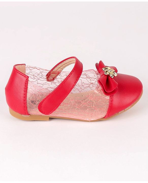 Cute Walk by Babyhug Party Wear Belly Shoes Bow Detailing - Red