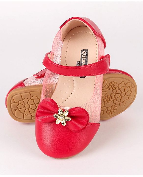 Cute Walk by Babyhug Party Wear Belly Shoes Bow Detailing - Red