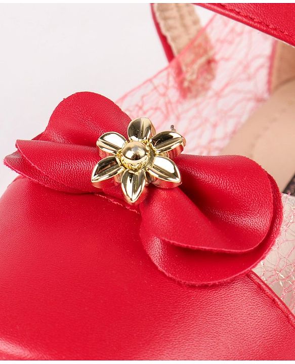 Cute Walk by Babyhug Party Wear Belly Shoes Bow Detailing - Red