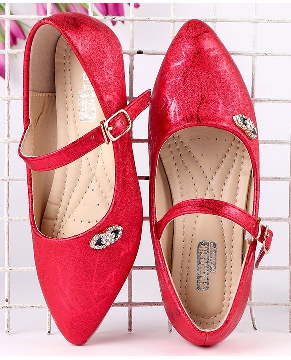Cute Walk by Babyhug Party Wear Belly Shoes Studded Applique - Dark Pink
