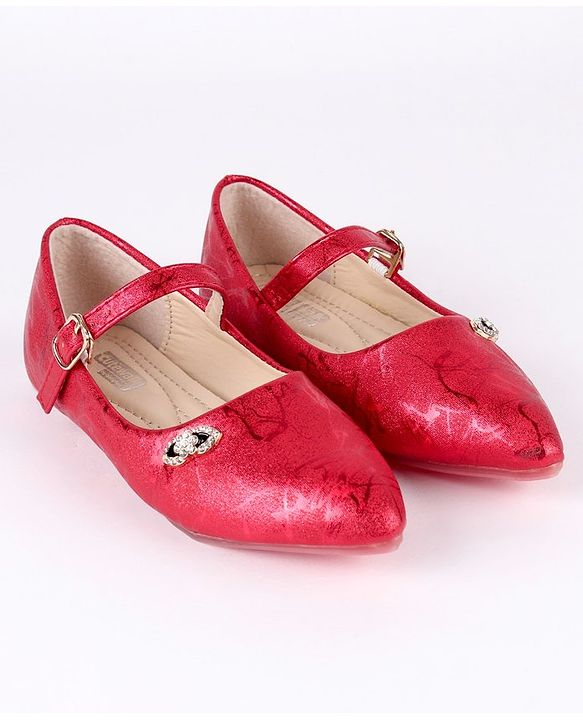 Cute Walk by Babyhug Party Wear Belly Shoes Studded Applique - Dark Pink