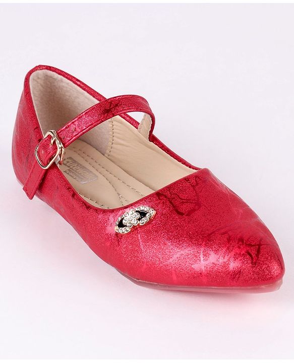 Cute Walk by Babyhug Party Wear Belly Shoes Studded Applique - Dark Pink