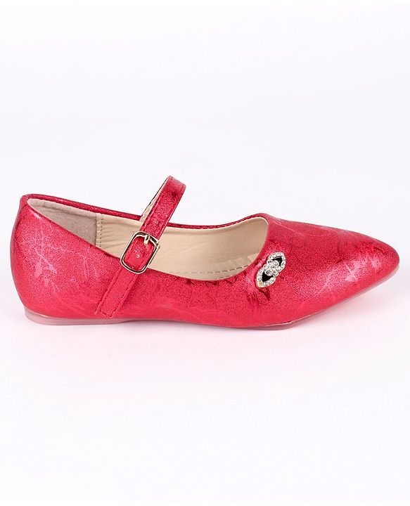 Cute Walk by Babyhug Party Wear Belly Shoes Studded Applique - Dark Pink