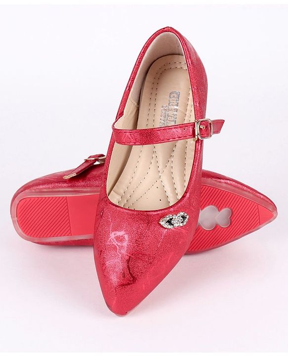Cute Walk by Babyhug Party Wear Belly Shoes Studded Applique - Dark Pink