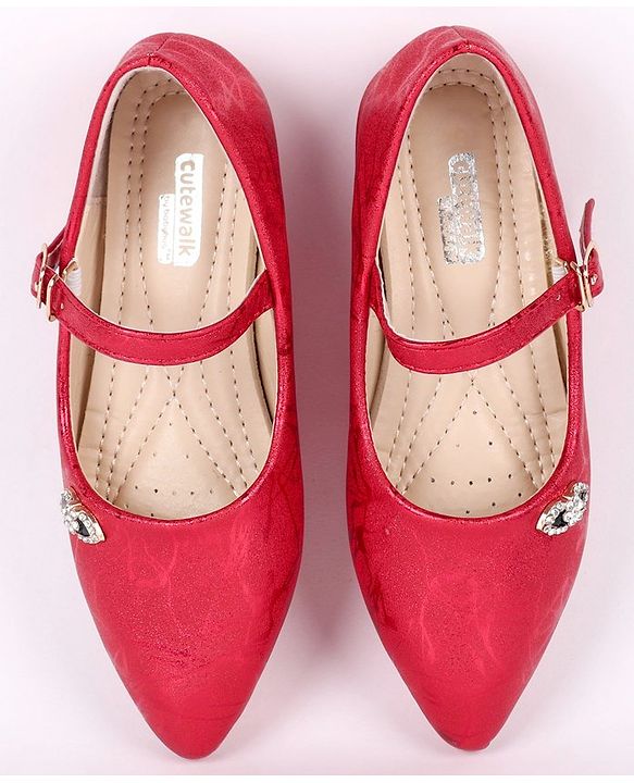 Cute Walk by Babyhug Party Wear Belly Shoes Studded Applique - Dark Pink