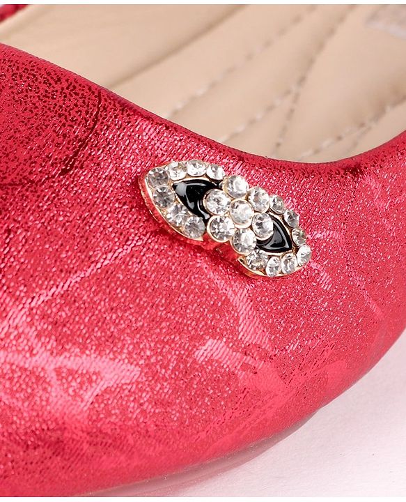 Cute Walk by Babyhug Party Wear Belly Shoes Studded Applique - Dark Pink