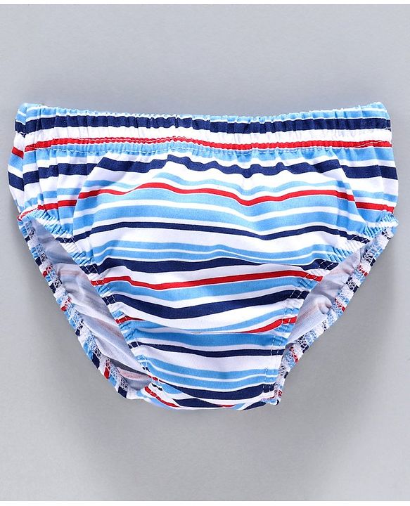 Babyhug 100% Cotton Briefs Printed & Striped Pack of 3 - White Navy Blue