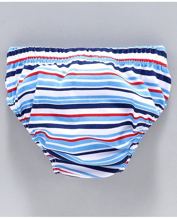 Babyhug 100% Cotton Briefs Printed & Striped Pack of 3 - White Navy Blue
