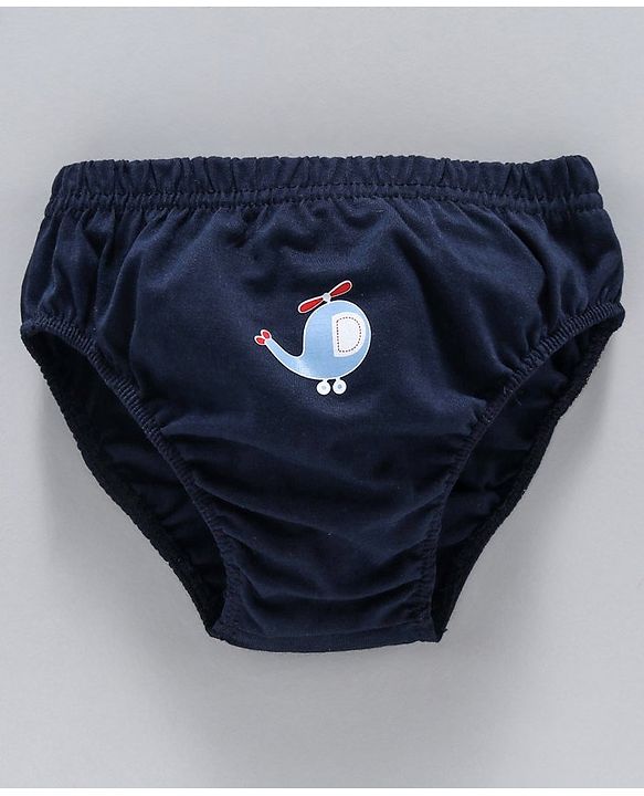 Babyhug 100% Cotton Briefs Printed & Striped Pack of 3 - White Navy Blue