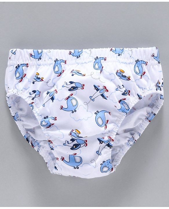 Babyhug 100% Cotton Briefs Printed & Striped Pack of 3 - White Navy Blue