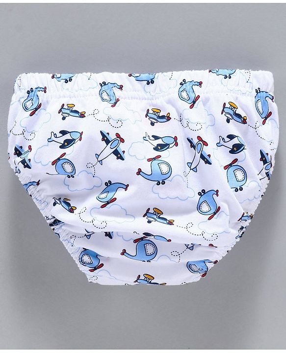 Babyhug 100% Cotton Briefs Printed & Striped Pack of 3 - White Navy Blue