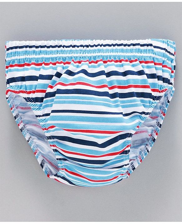 Babyhug 100% Cotton Printed & Striped Panties Pack of 3 -  Blue White