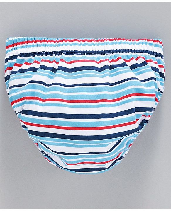 Babyhug 100% Cotton Printed & Striped Panties Pack of 3 -  Blue White