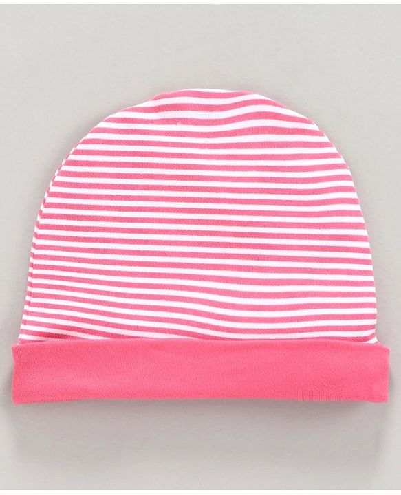 Babyhug 100% Cotton Striped & Printed Cap Pack of 2 White Pink -  Diameter 10 cm