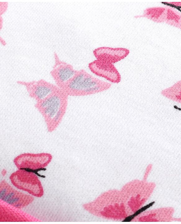 Babyhug 100% Cotton Cap Mittens & Booties Set Butterfly Print - Pink