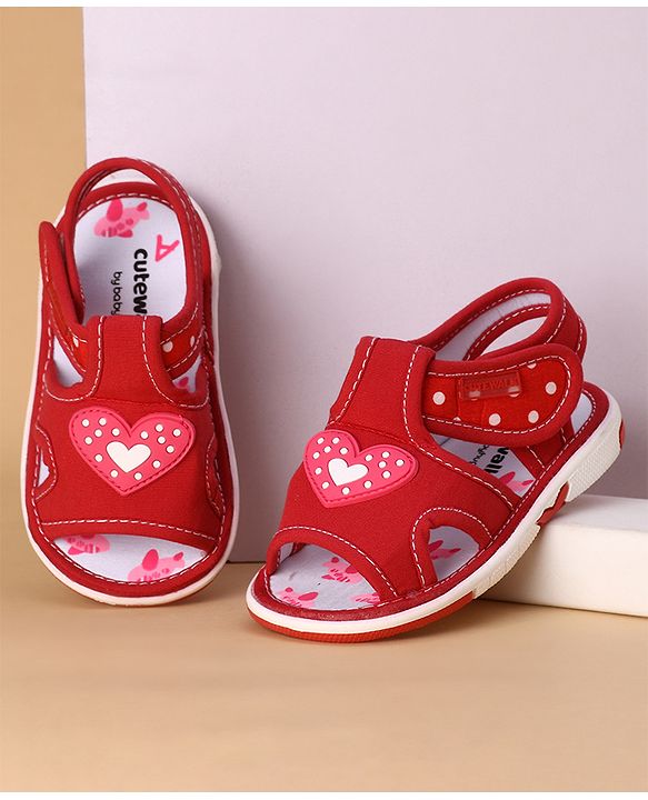 Cute Walk by Babyhug Musical Sandals Heart Patch - Red