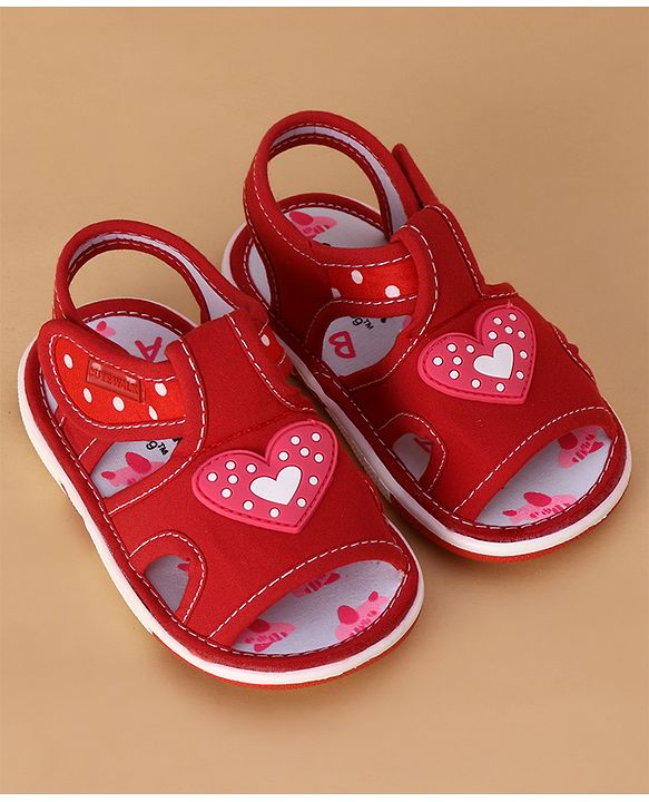 Cute Walk by Babyhug Musical Sandals Heart Patch - Red