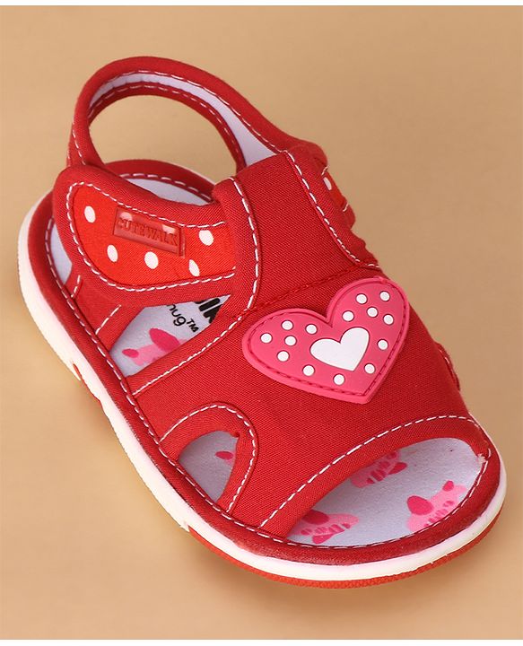 Cute Walk by Babyhug Musical Sandals Heart Patch - Red