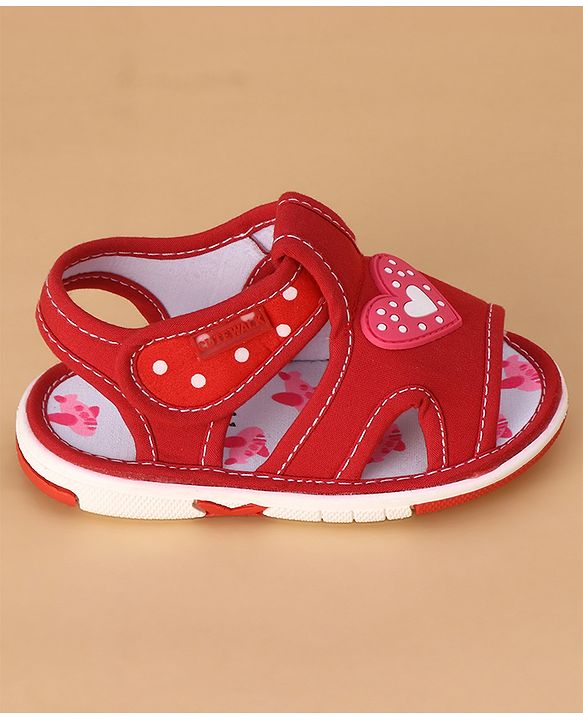 Cute Walk by Babyhug Musical Sandals Heart Patch - Red
