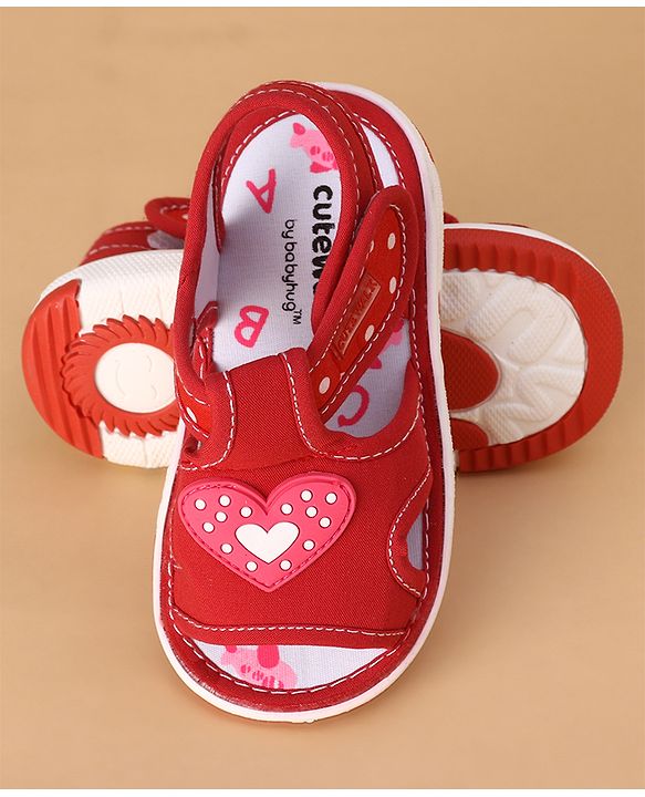 Cute Walk by Babyhug Musical Sandals Heart Patch - Red