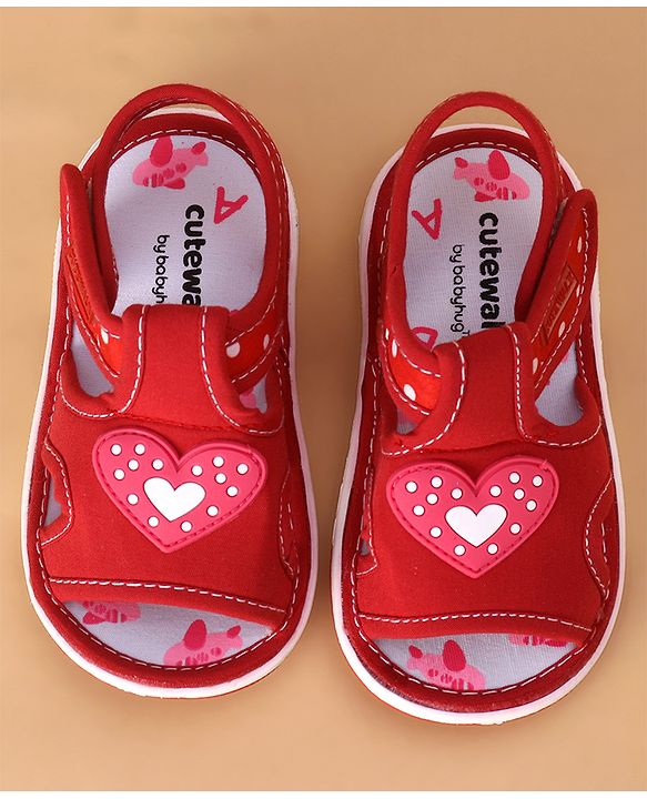 Cute Walk by Babyhug Musical Sandals Heart Patch - Red