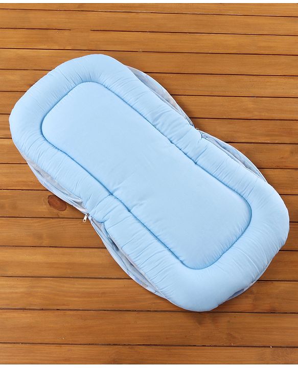 Babyhug Teddy Print Baby Bedding Set with Mosquito Net  -  Blue