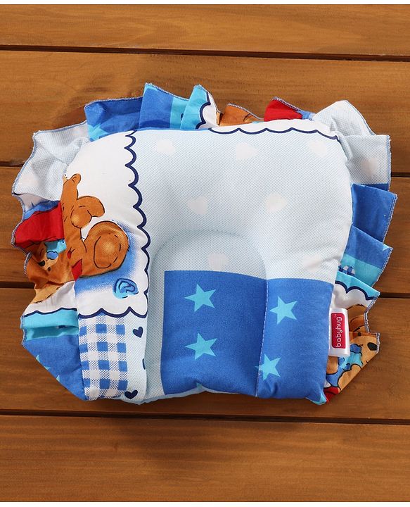 Babyhug Teddy Print Baby Bedding Set with Mosquito Net  -  Blue
