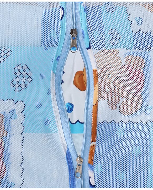 Babyhug Teddy Print Baby Bedding Set with Mosquito Net  -  Blue