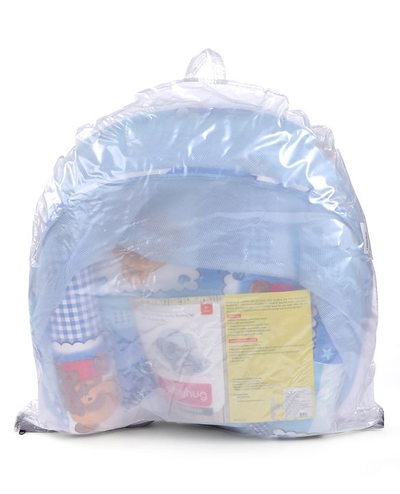 Babyhug Teddy Print Baby Bedding Set with Mosquito Net  -  Blue