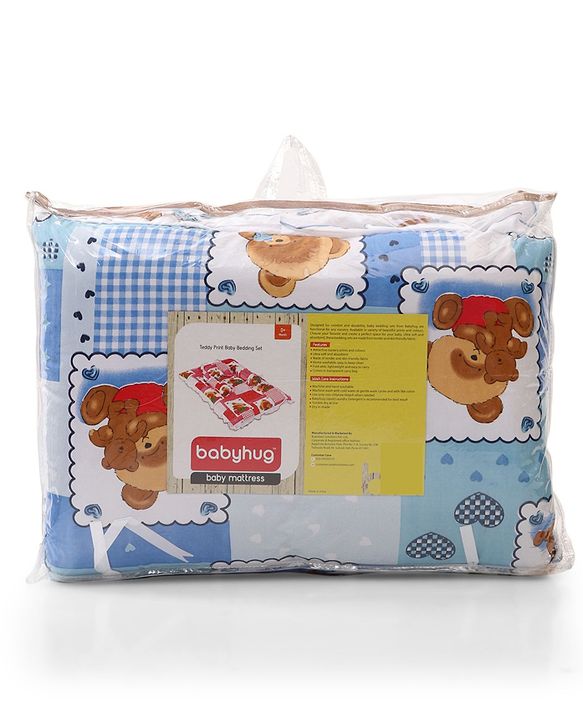 Babyhug Teddy Print Frilled Baby Bedding Set - Blue