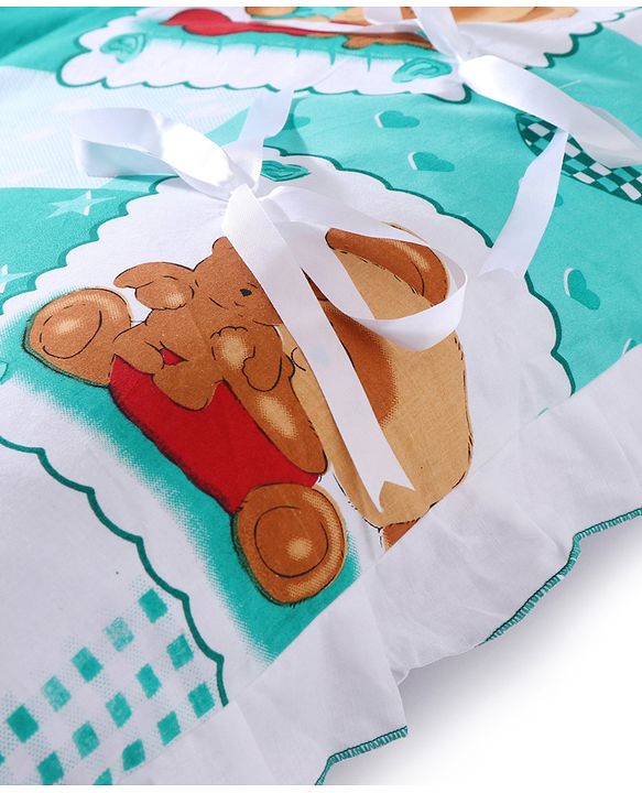 Babyhug Teddy Print Frilled Baby Bedding Set  -  Green