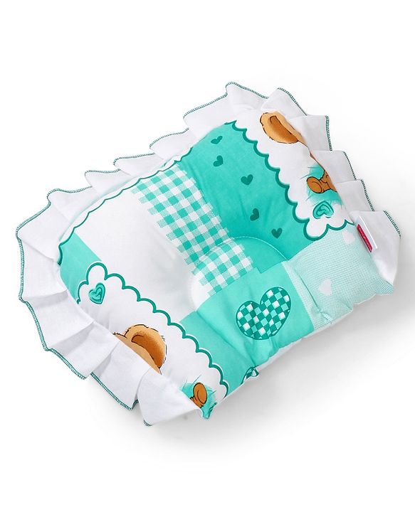 Babyhug Teddy Print Frilled Baby Bedding Set  -  Green