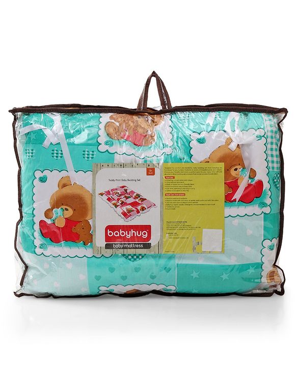 Babyhug Teddy Print Frilled Baby Bedding Set  -  Green
