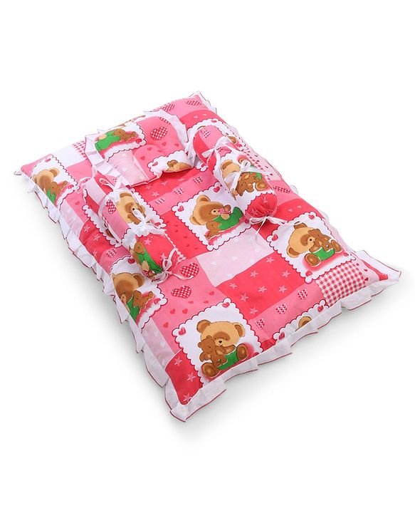 Babyhug Teddy Print Baby Bedding Set - Red