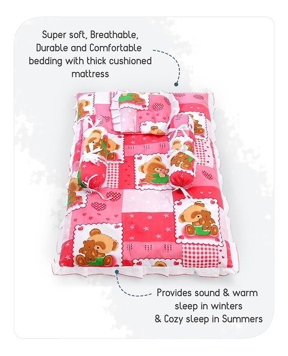 Babyhug Teddy Print Baby Bedding Set - Red