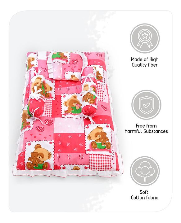Babyhug Teddy Print Baby Bedding Set - Red